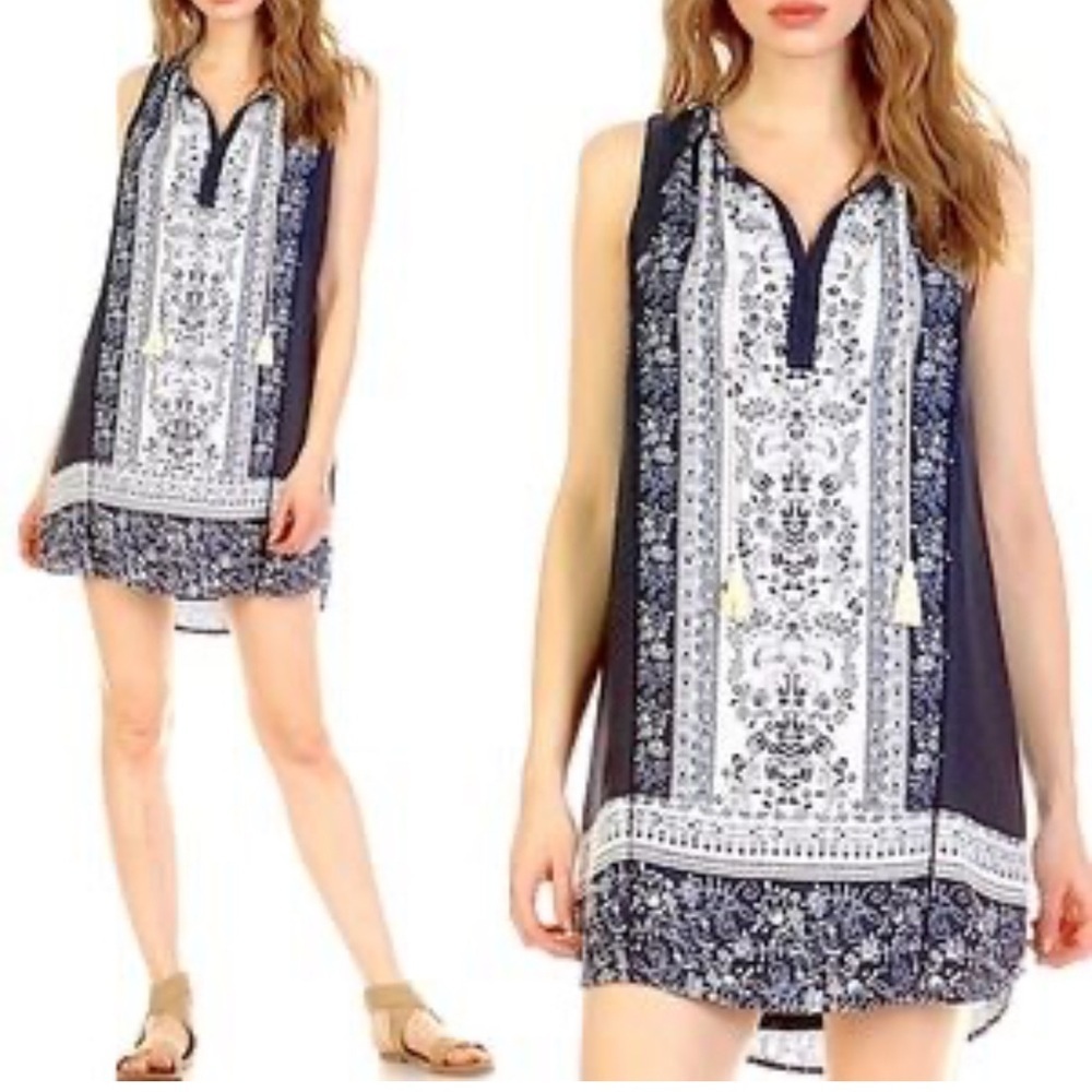 Aqua Navy and White Sleeveless Halter Dress.   Size-Small